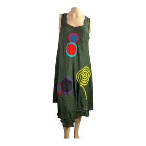 JUNGLEE BILLEE Free Size Boho Green Rayon Dress Colorful Abstract Print NWT #4